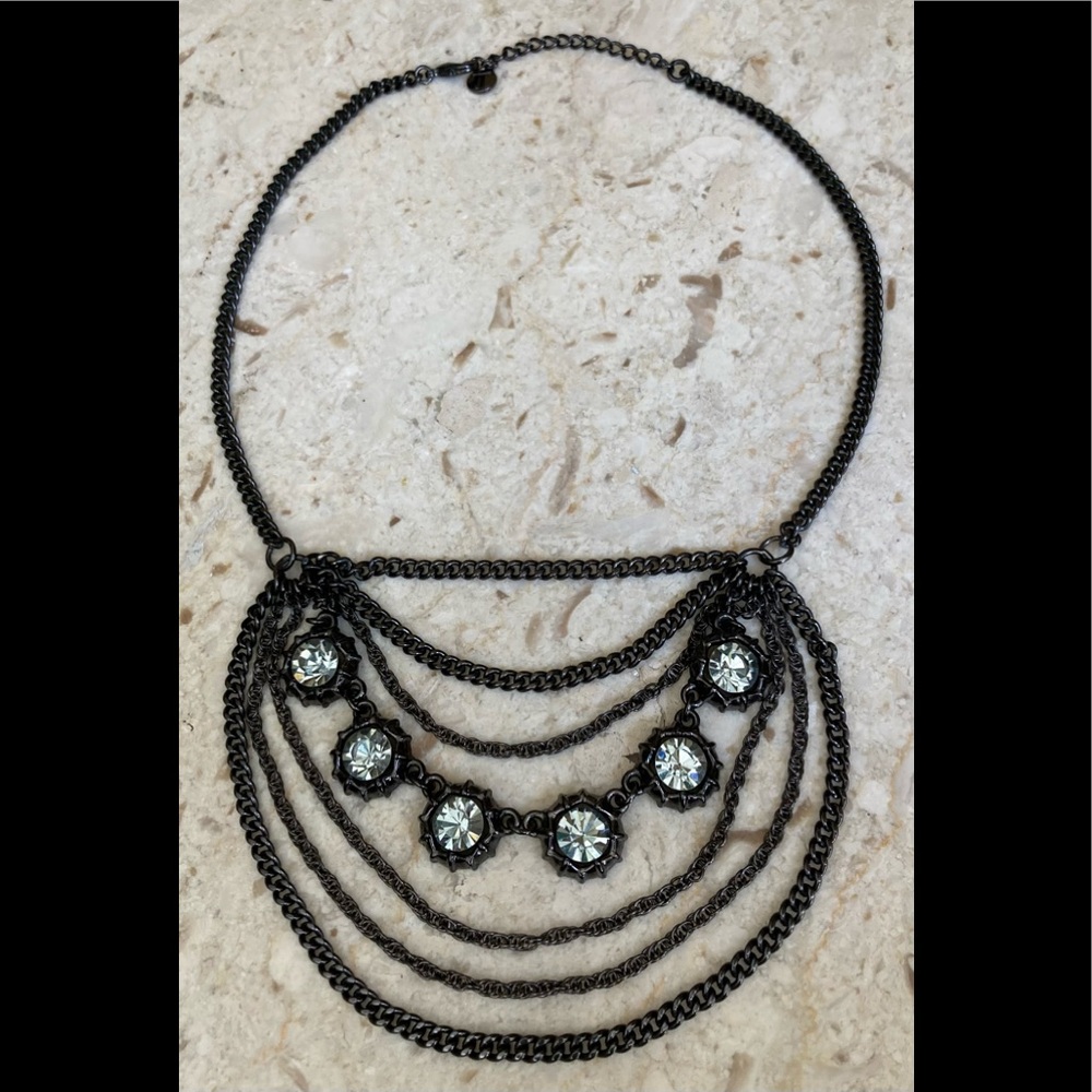 TALBOTS Black Crystal Statement Necklace